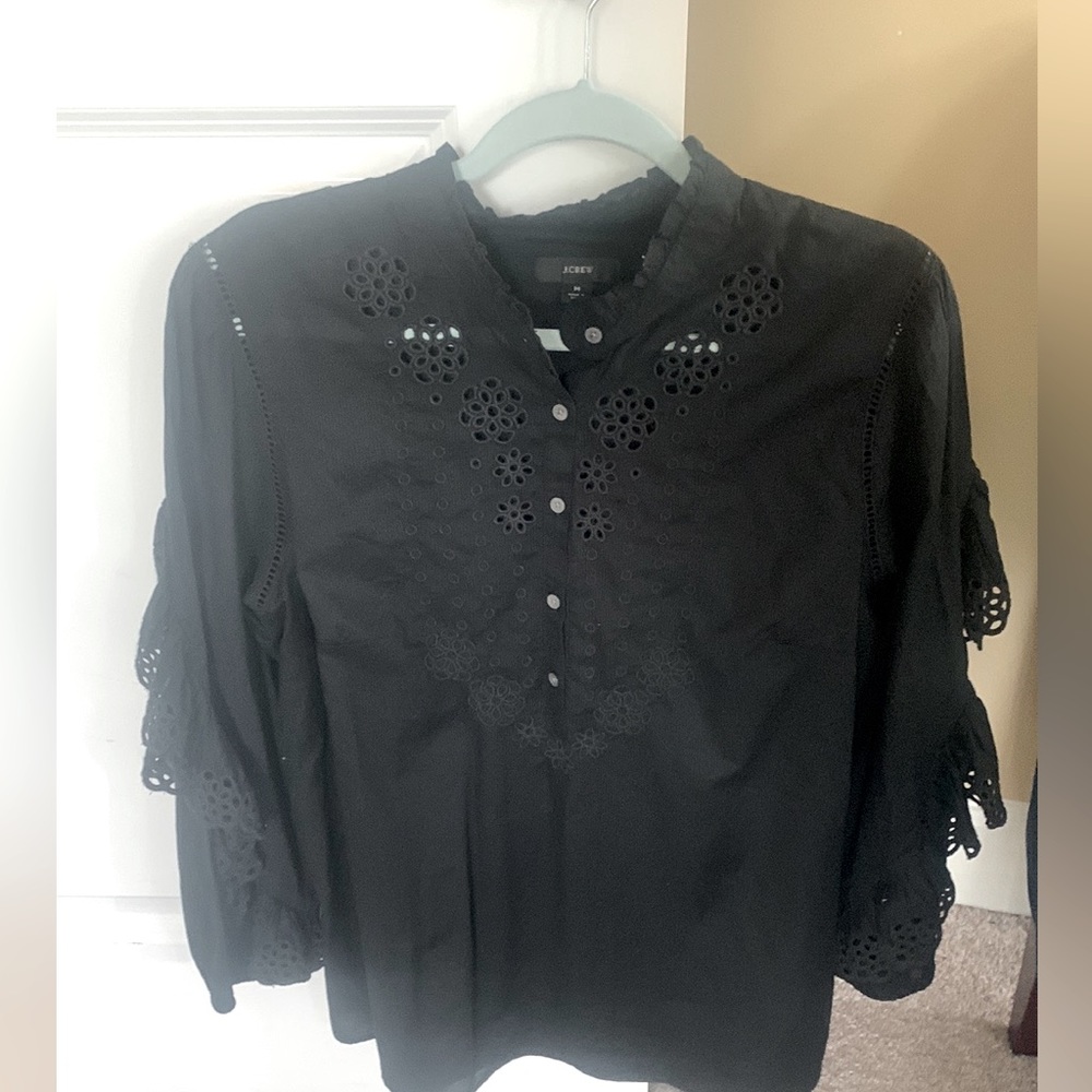 J. Crew Womens, Cotton Black Button Down Long Sleeve Top, M, Like-New